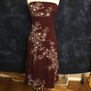 Red Black Patterned strapless open back Spring Summer Dress Night